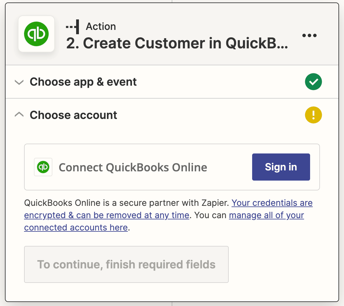 Signing in to Quickbooks via Zapier