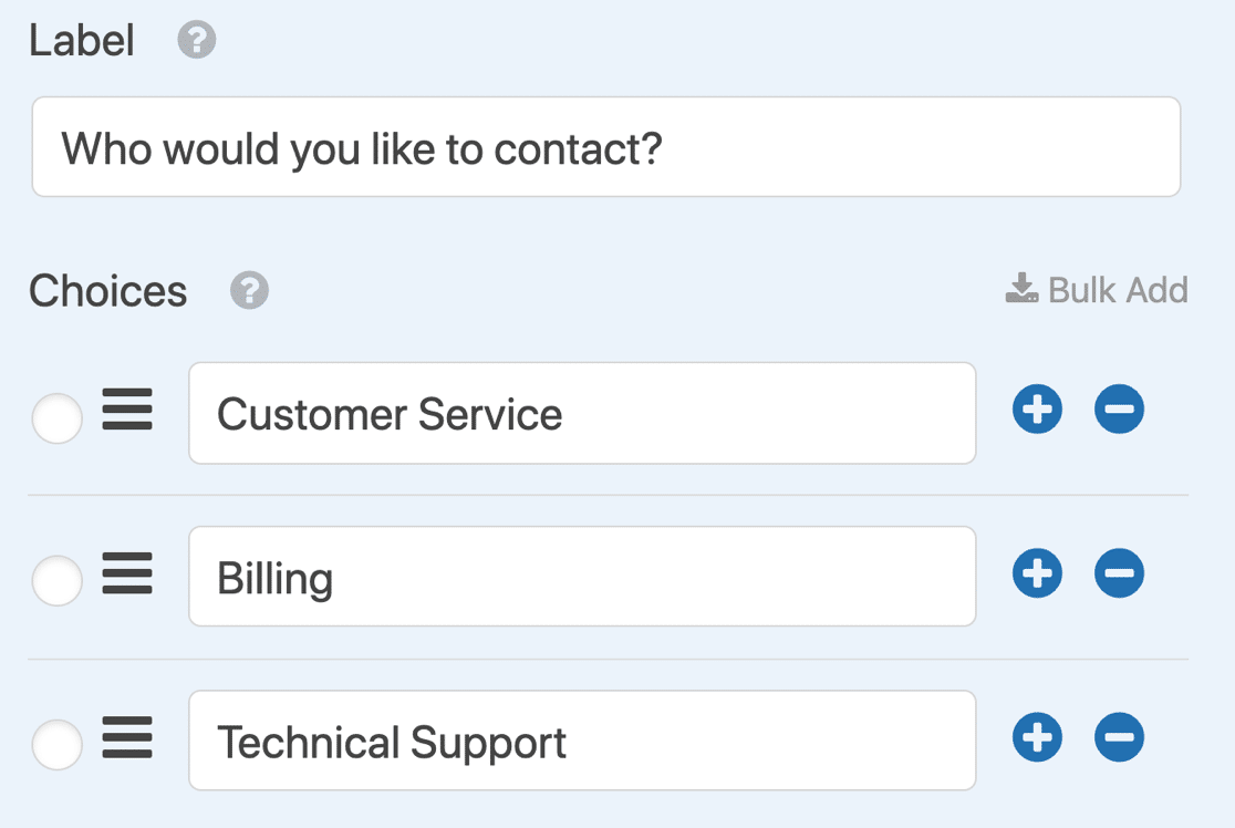 Dropdown field choices