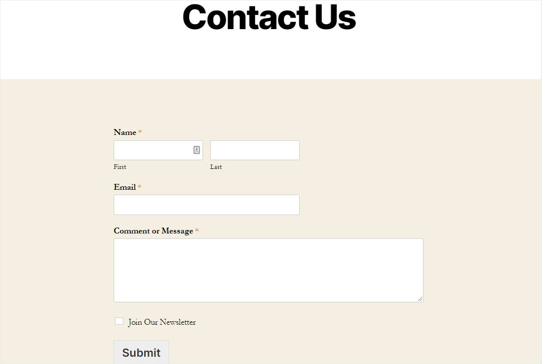 final constant contact form on wordpress