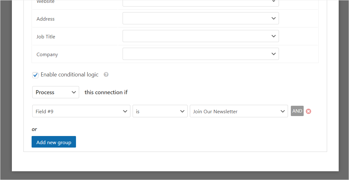 how to add conditional logic to constant contact form