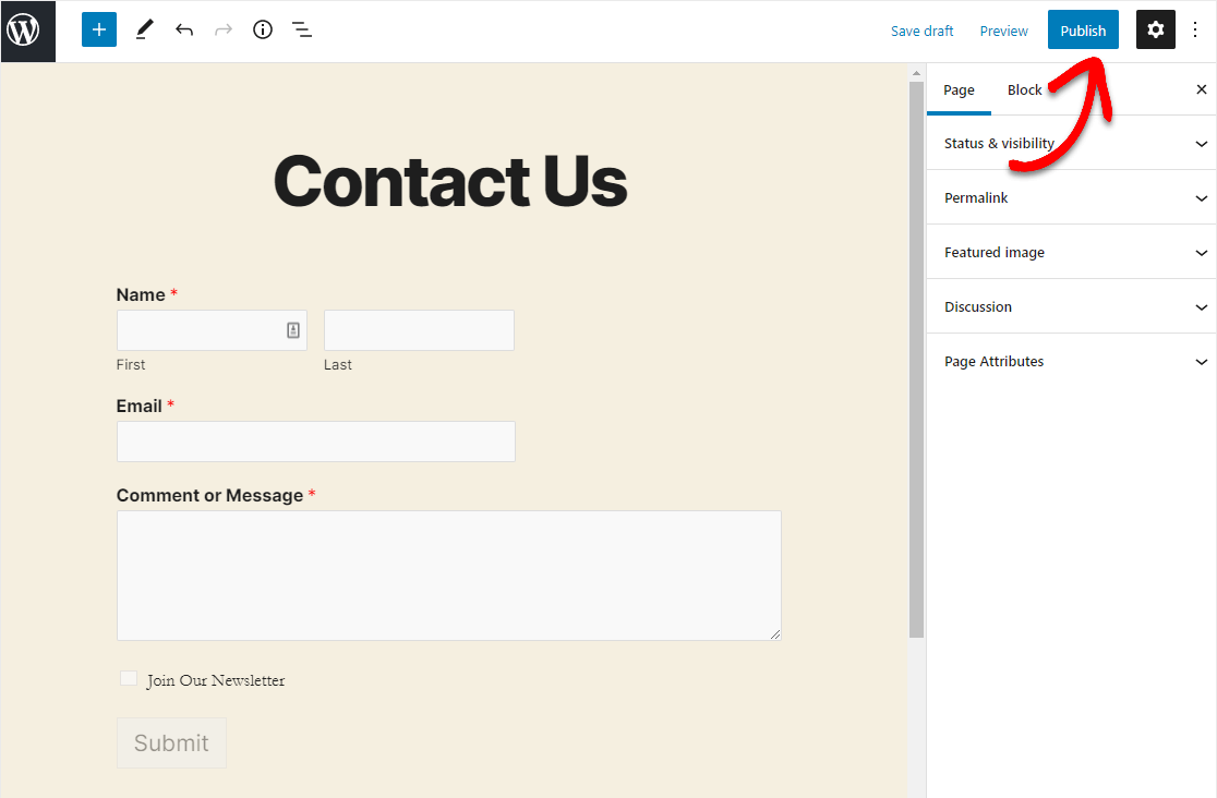 publish constant contact wordpress form