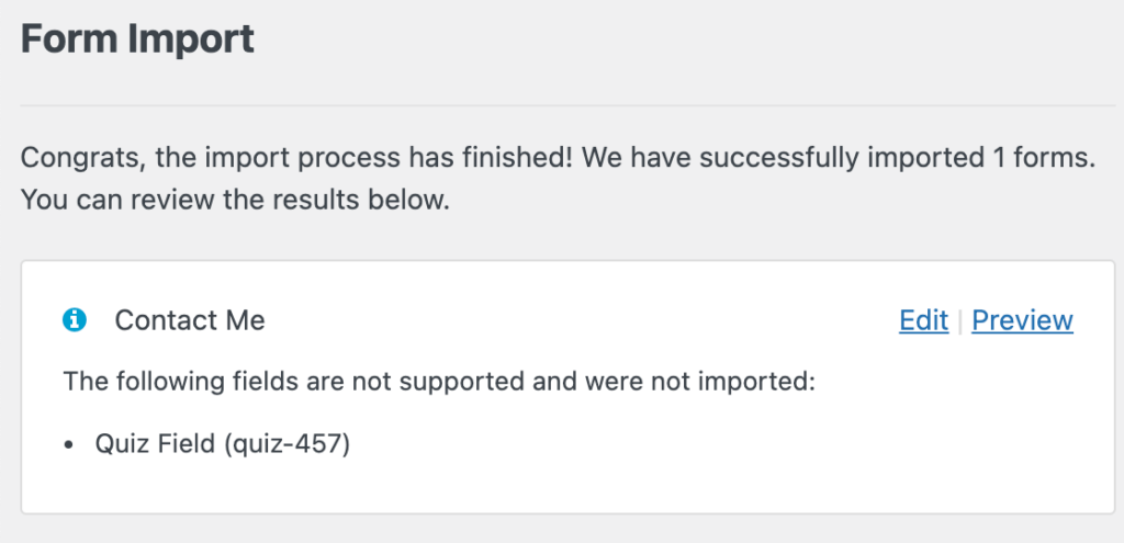 Fehlermeldung wegen Inkompatibilität beim Import von Contact Form 7