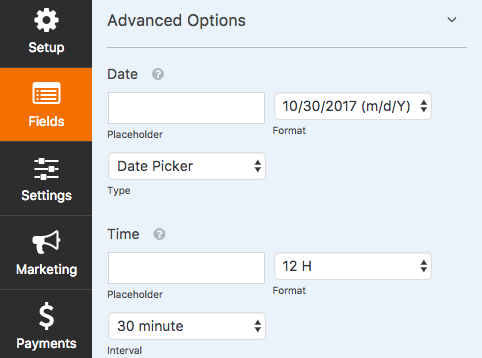 Customization options for Date Time field in WPForms