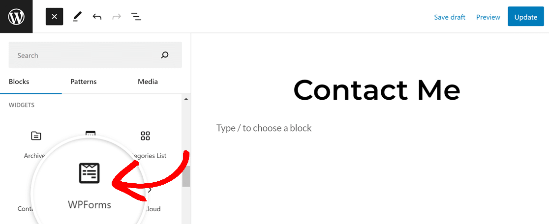 Adding the WPForms block to a page