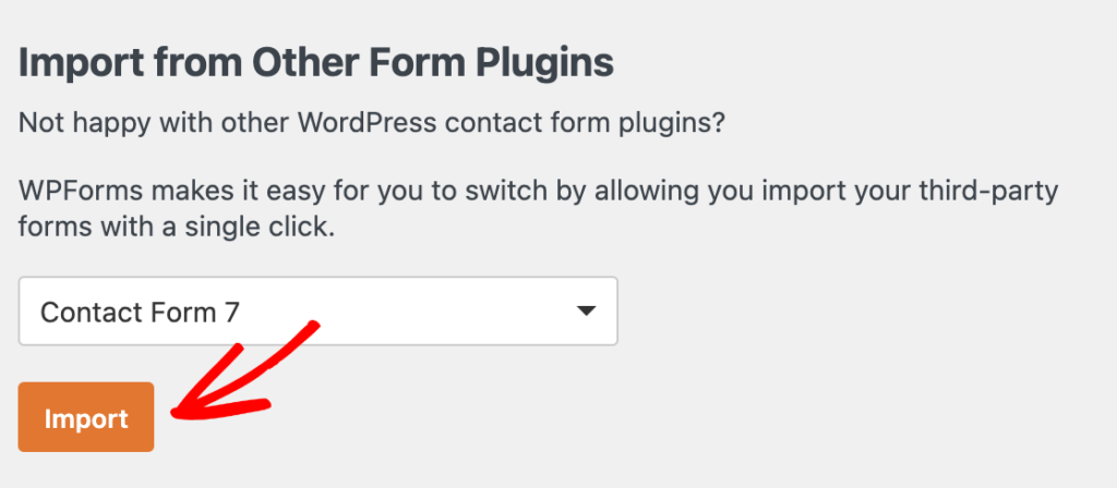 Choisissez la source d'importation : Contact Form 7