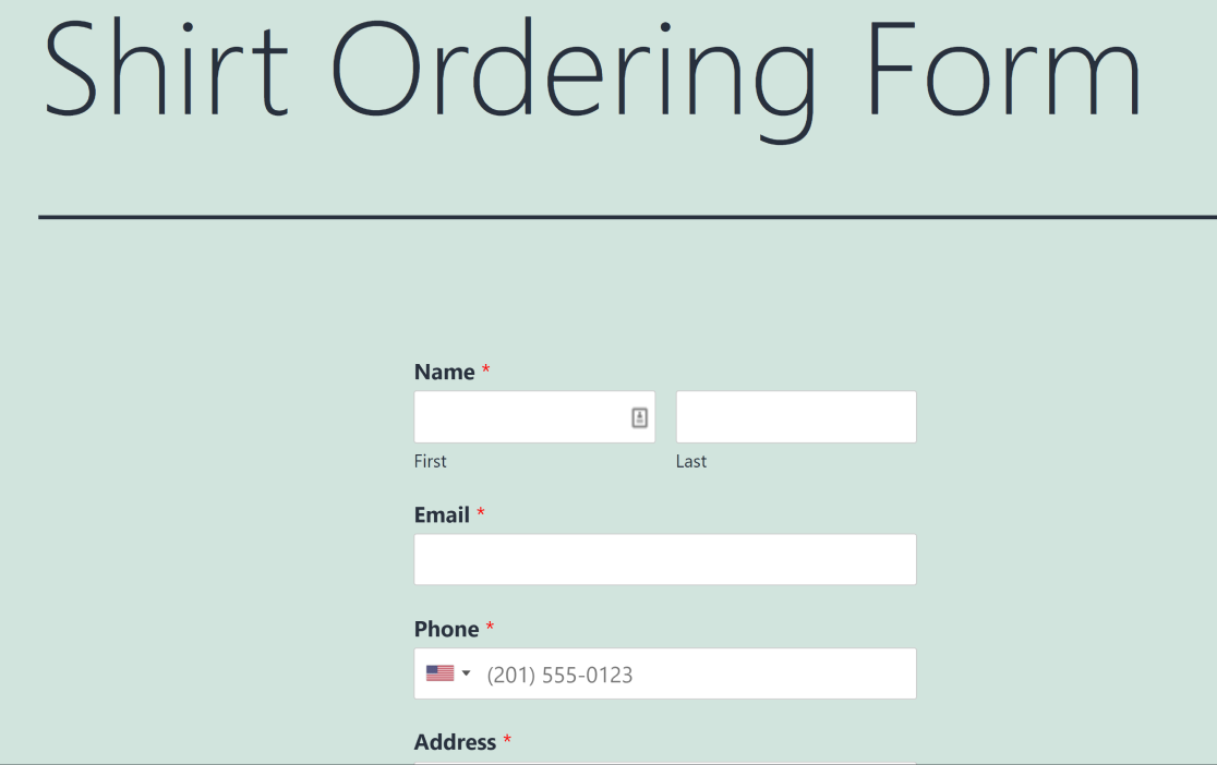 Embedded order form