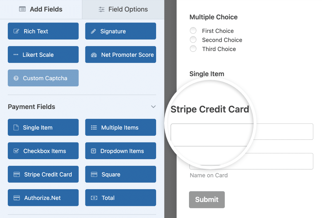 Adding a Stripe Credit Card field to a form for optional payments