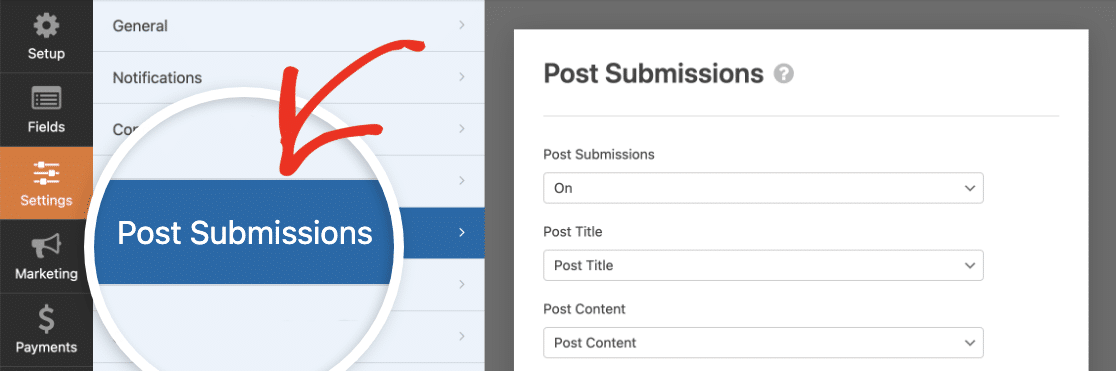 Opening the Post Submissions settings