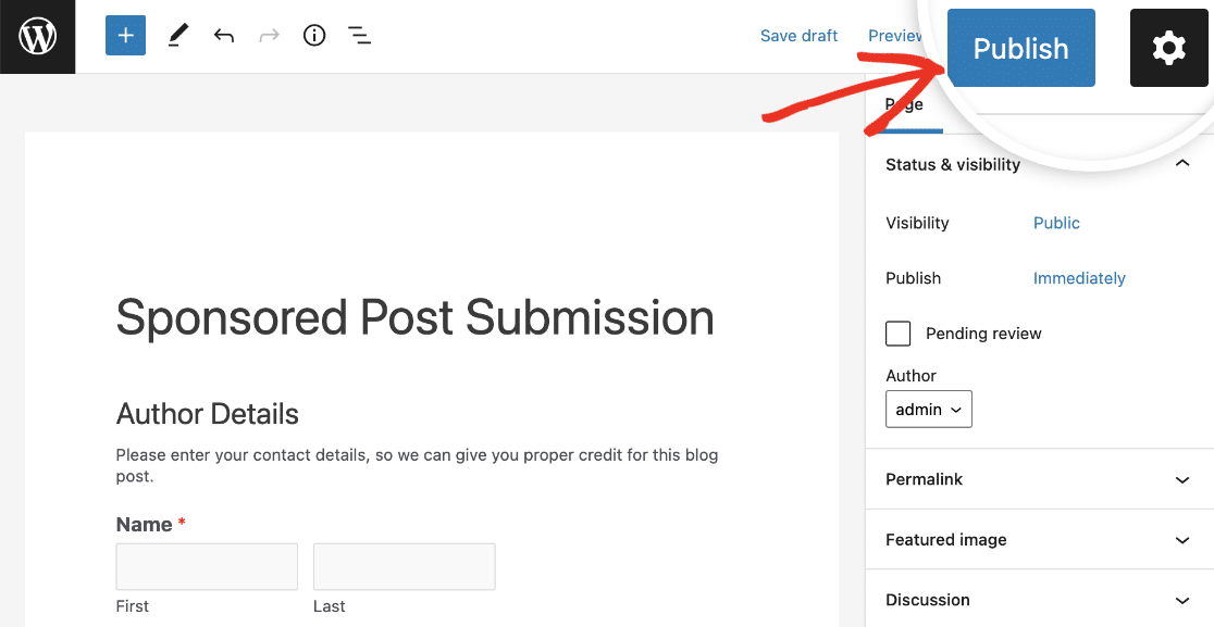 Published your sponsored post submission form
