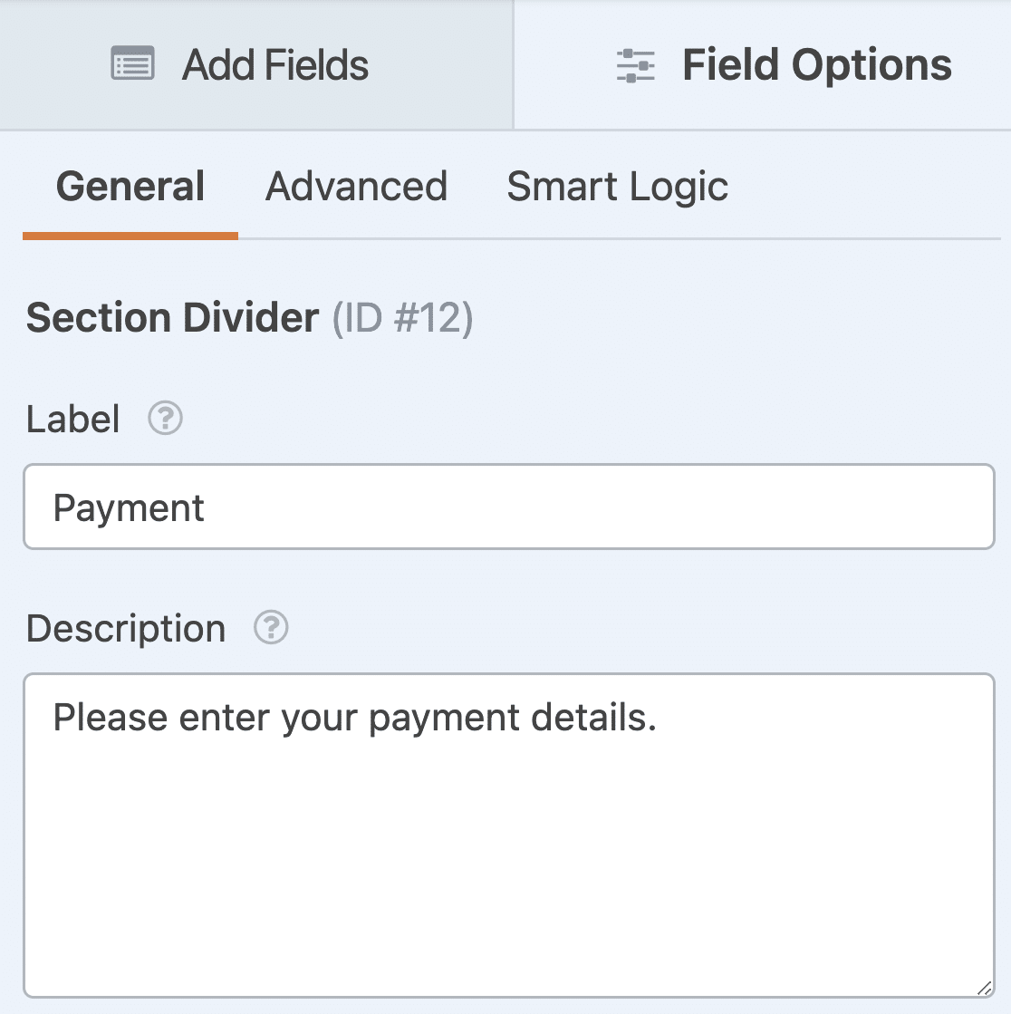 Customizing the Section Divider field options