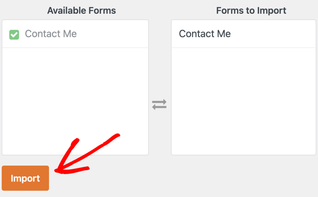 Wähle die zu importierenden Contact Form 7-Formulare aus