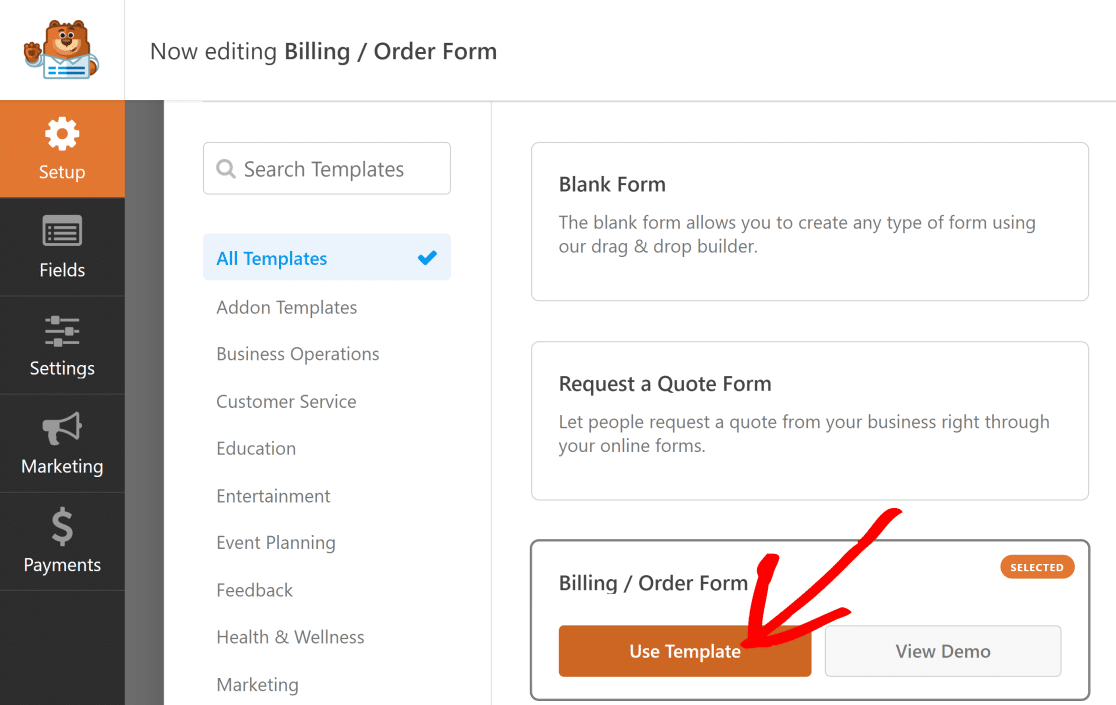 Select billing form