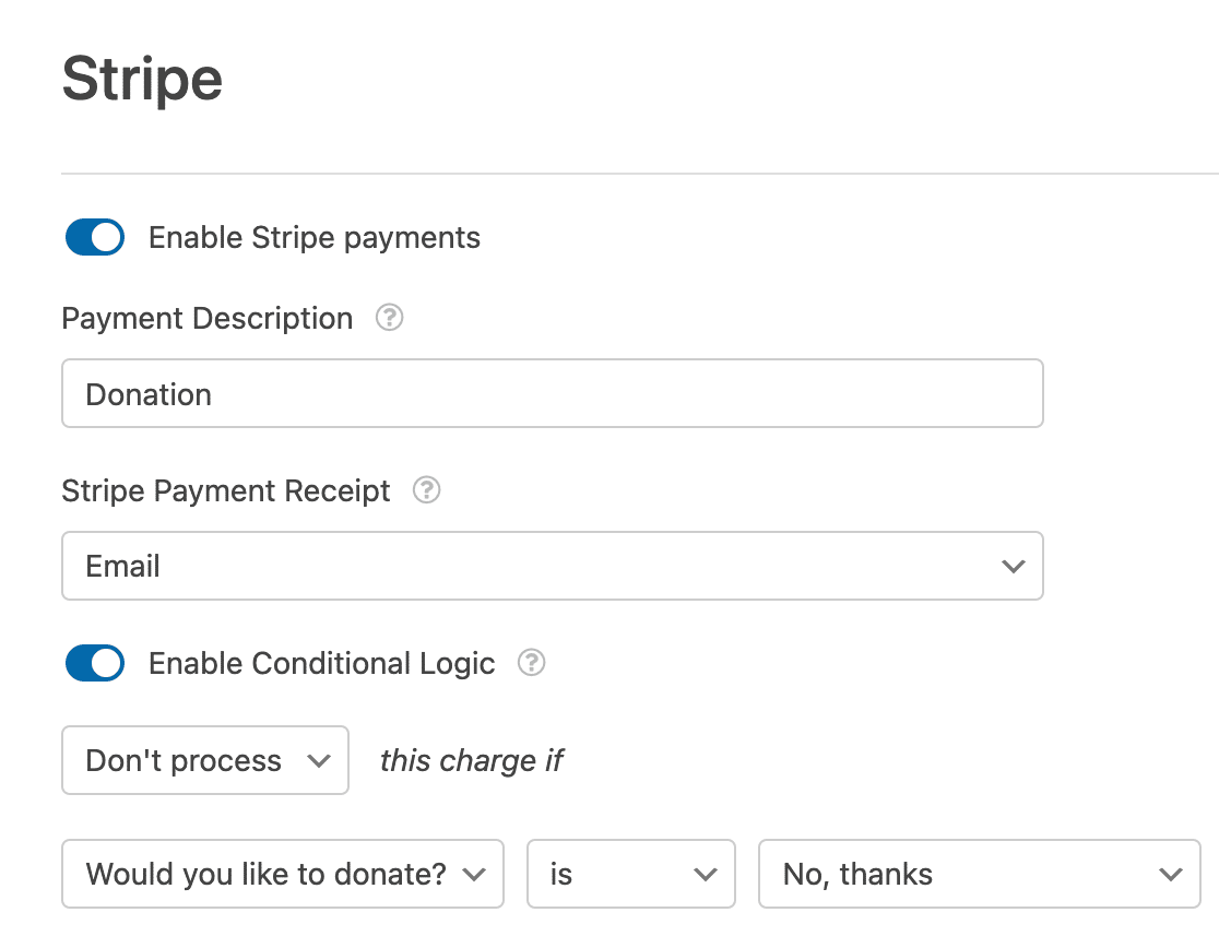 Configuring Stripe settings for an optional donation