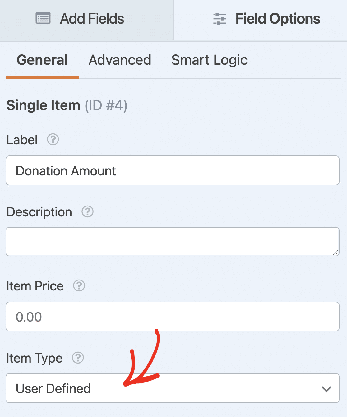 Setting a Single Item field to User Defined