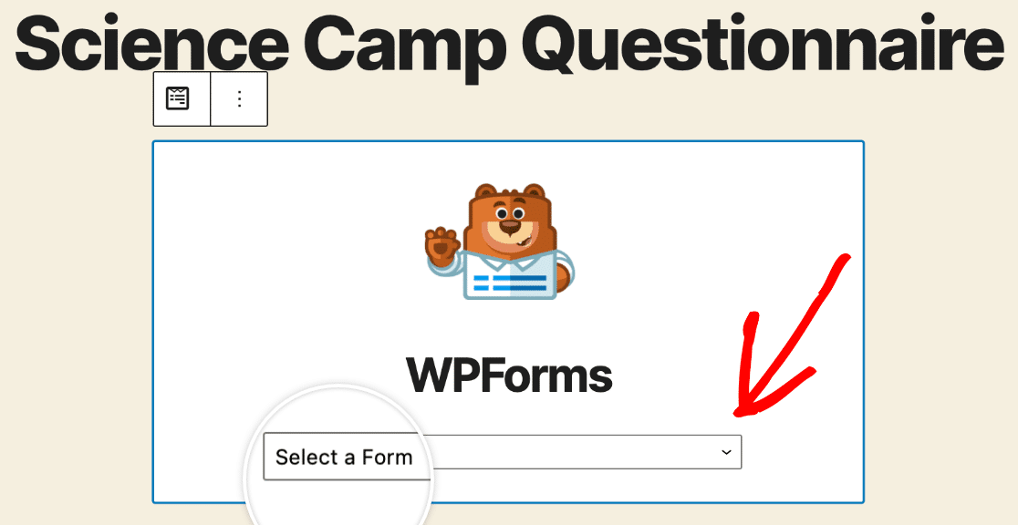Choosing a form from the WPForms block