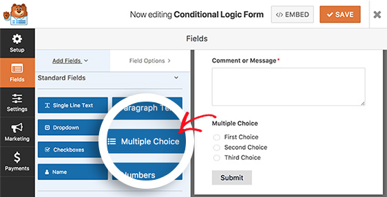 add multiple choice field