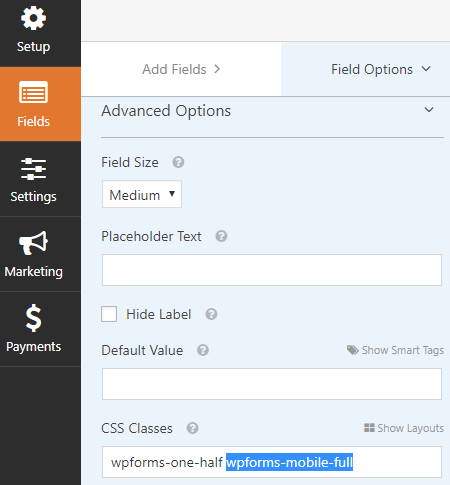 form mobile optimization fields css class