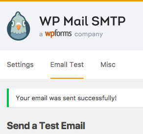 WP Mail SMTP test email was sent successfully