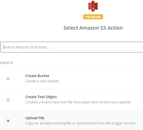 select amazon s3 action