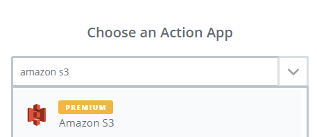 choose amazon s3 as action app