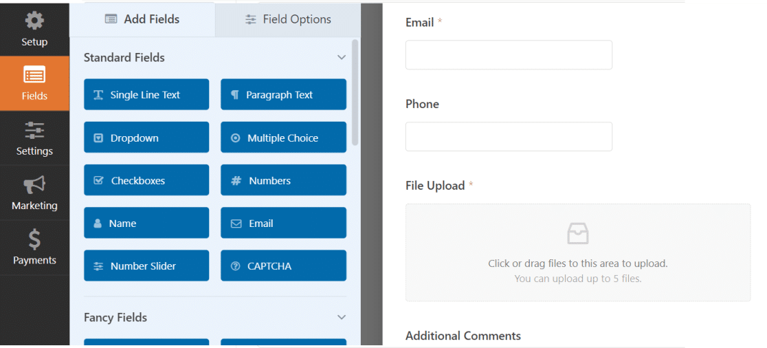 File upload form builder