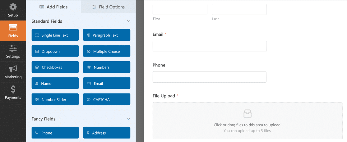 File upload form builder