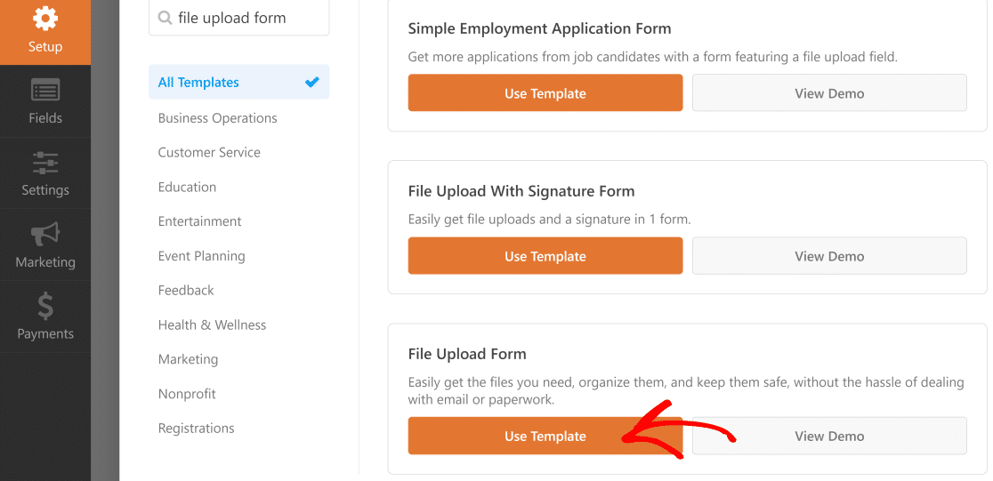 File upload form template