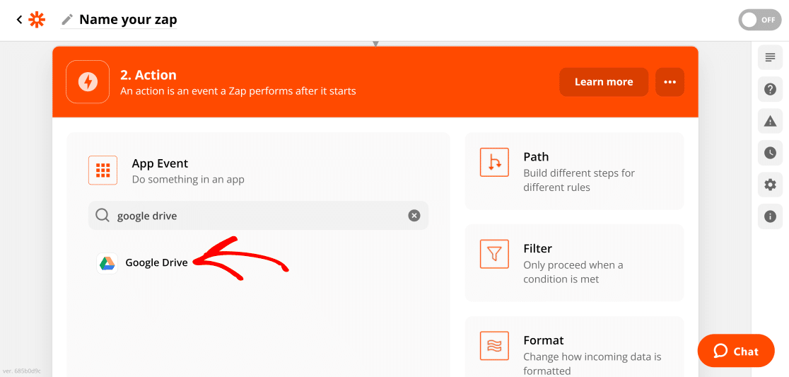 Select Google Drive in Zapier