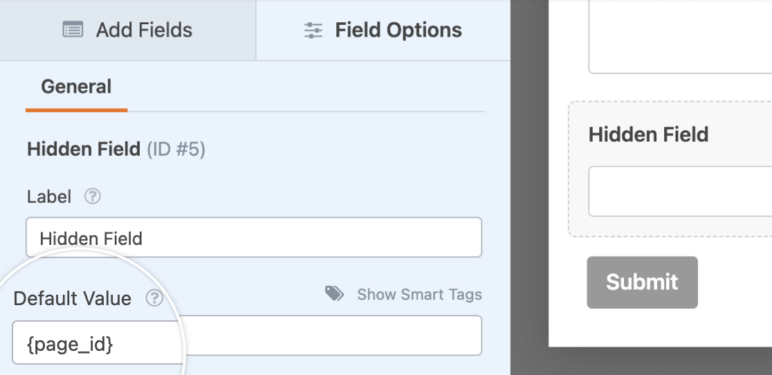 A Hidden Field with a default value using the page id smart tag