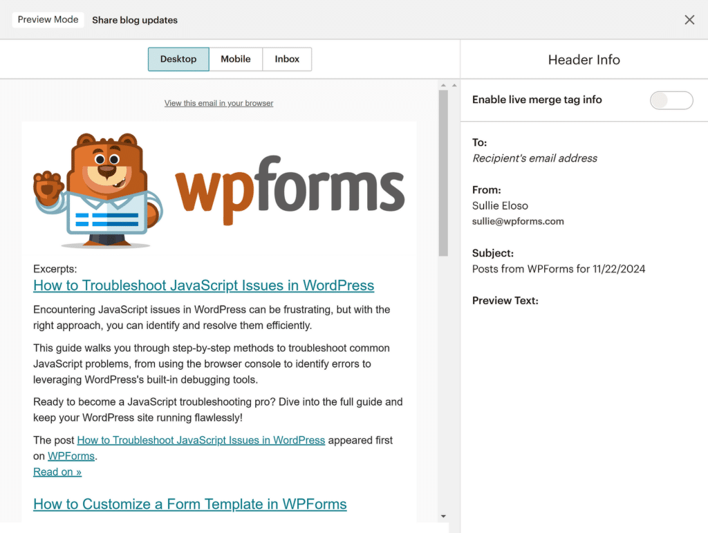 mailchimp rss feed preview