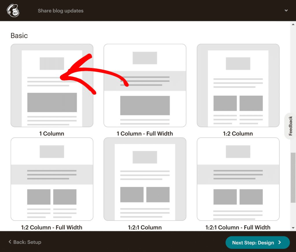 mailchimp select 1 column template