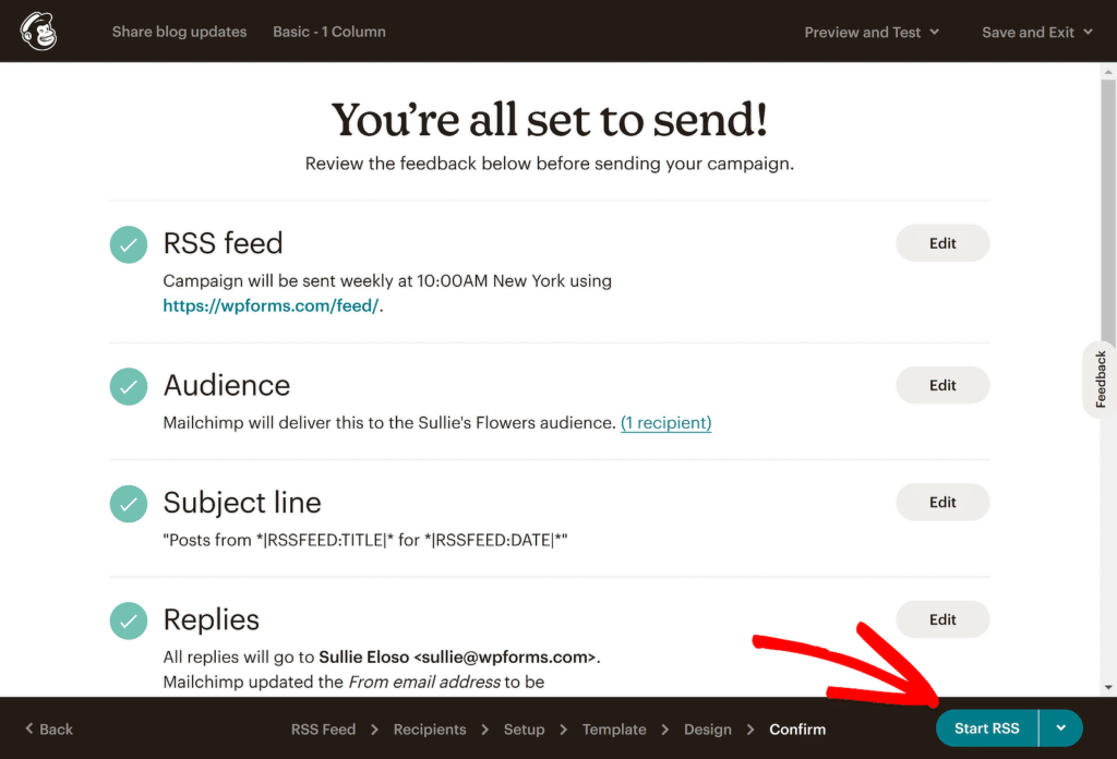 mailchimp start rss