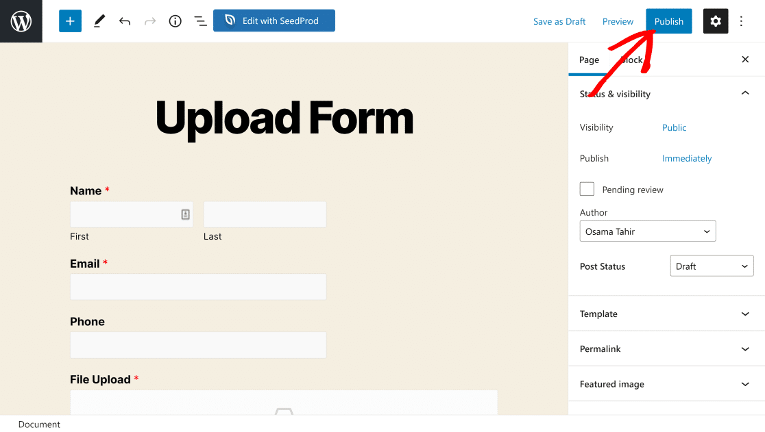 Publish upload form