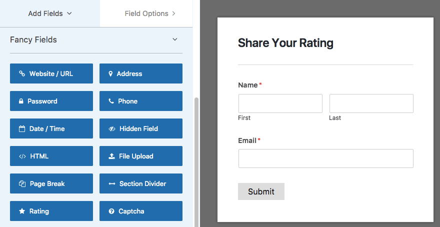 Add Rating field to form