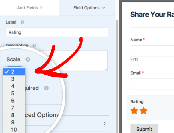 Change rating scale in WPForms