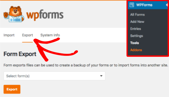 Export a form within WPForms