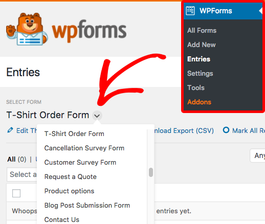 Open Entries page in WPForms