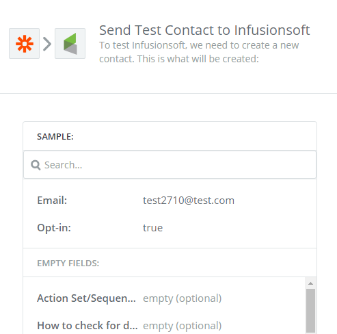 send test contact to infusionsoft web form in wordpress