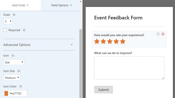 wpforms rating field