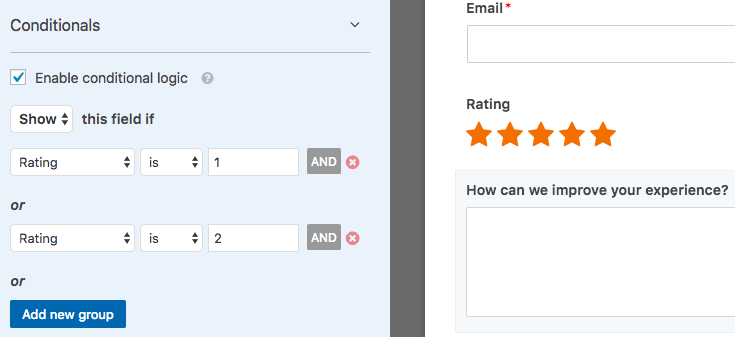 Conditional logic example based on rating