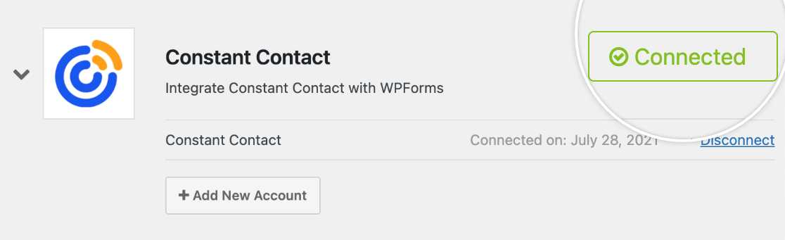 Constant Contact connection success message