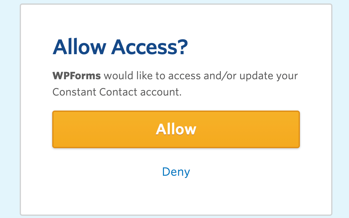 Allowing WPForms to access your Constant Contact account