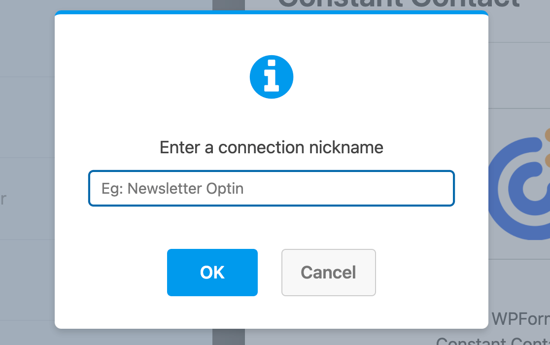 Adding a nickname for a new Constant Contact connection