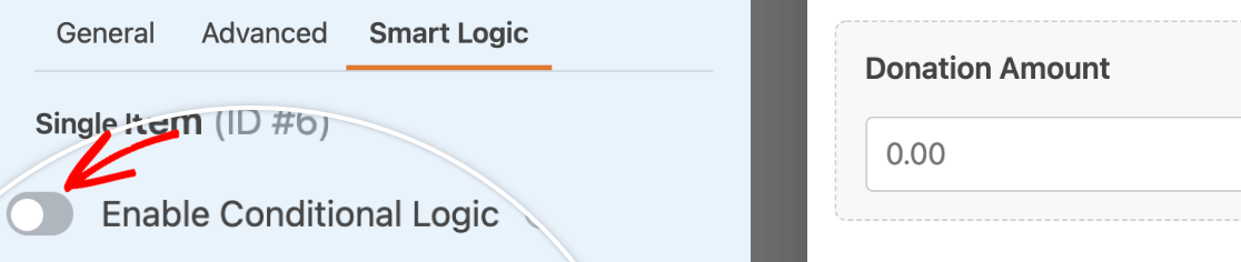 Enabling conditional logic for the Donation Amount field