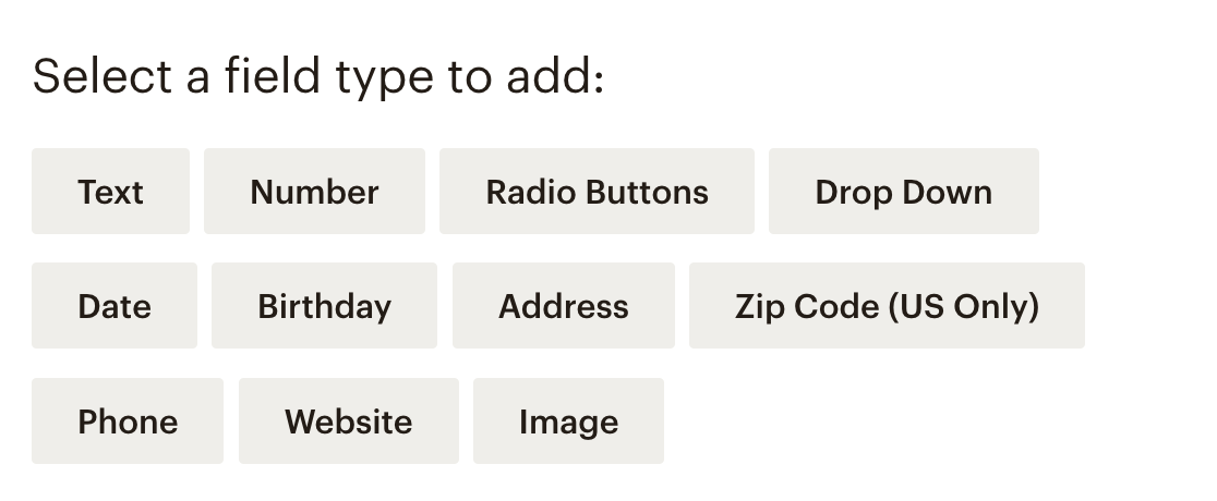 Selecting a field type for a custom field in Mailchimp
