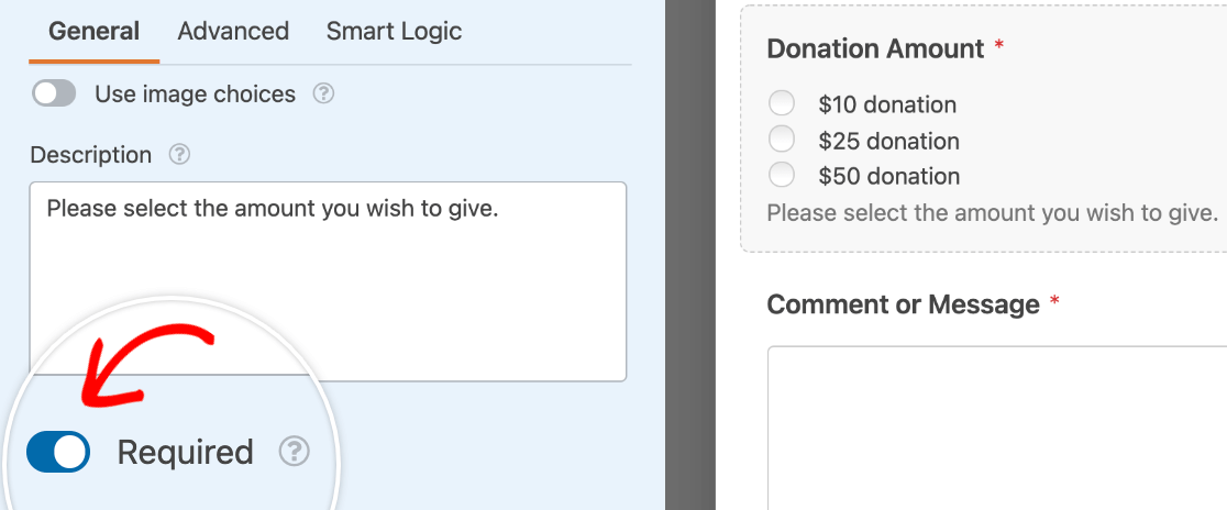 Requiring the Multiple Items field for a donation form