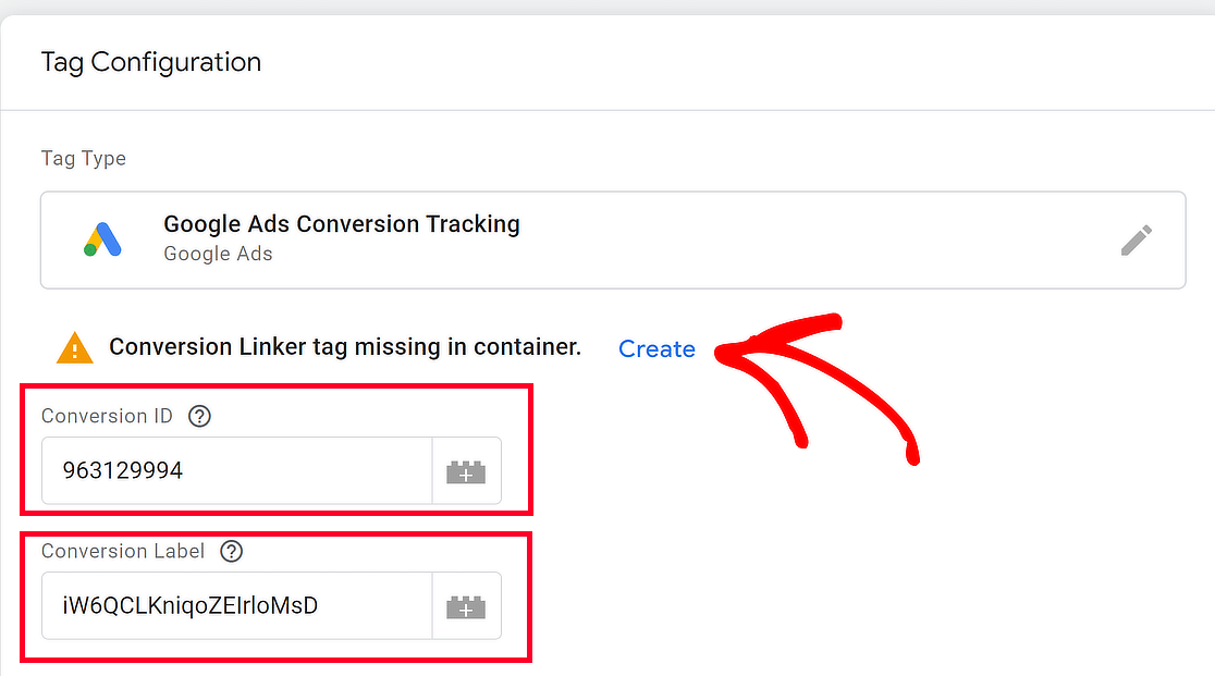 paste conversion id and label values