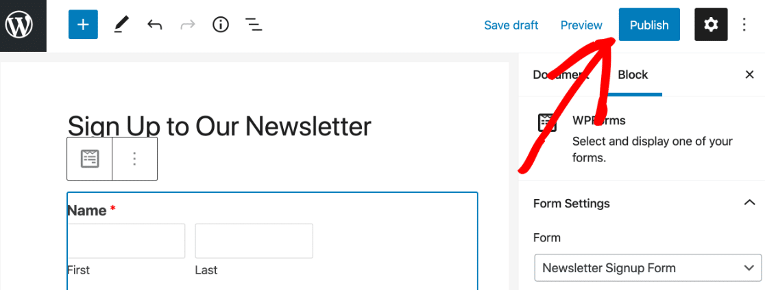 Publish newsletter signup page