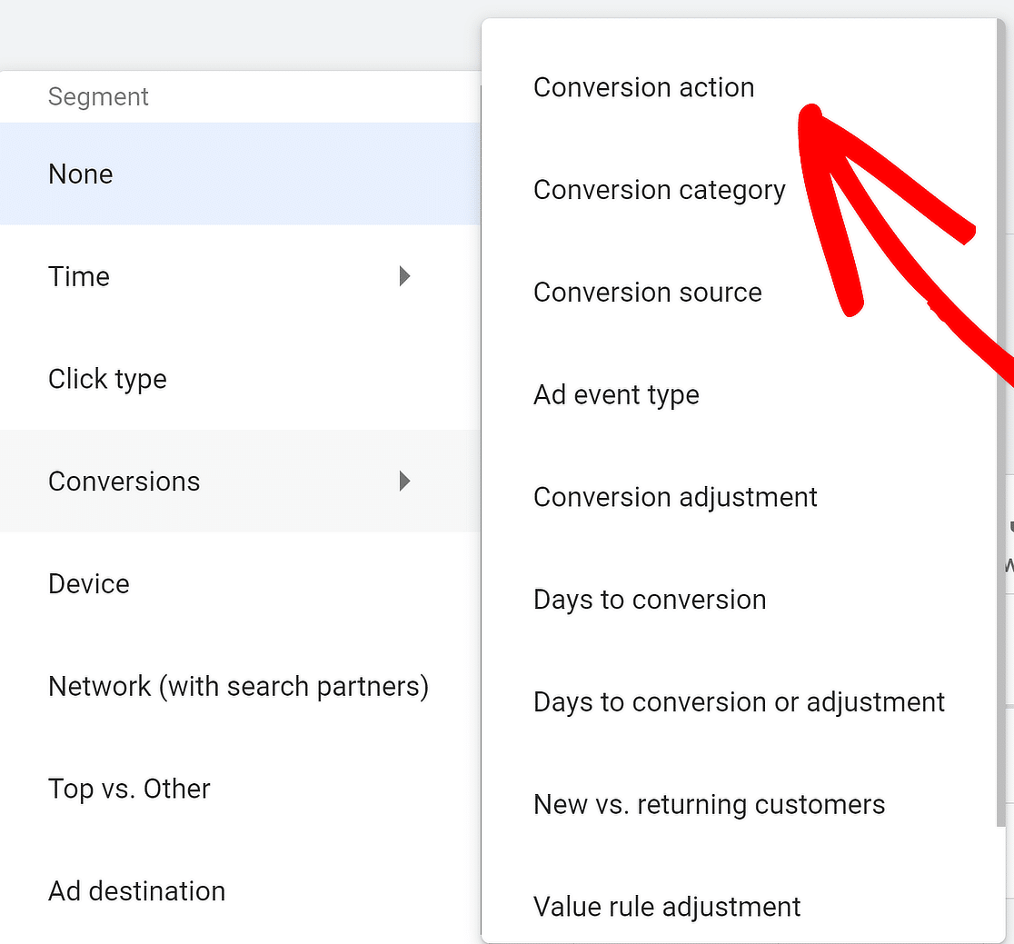 select conversion action