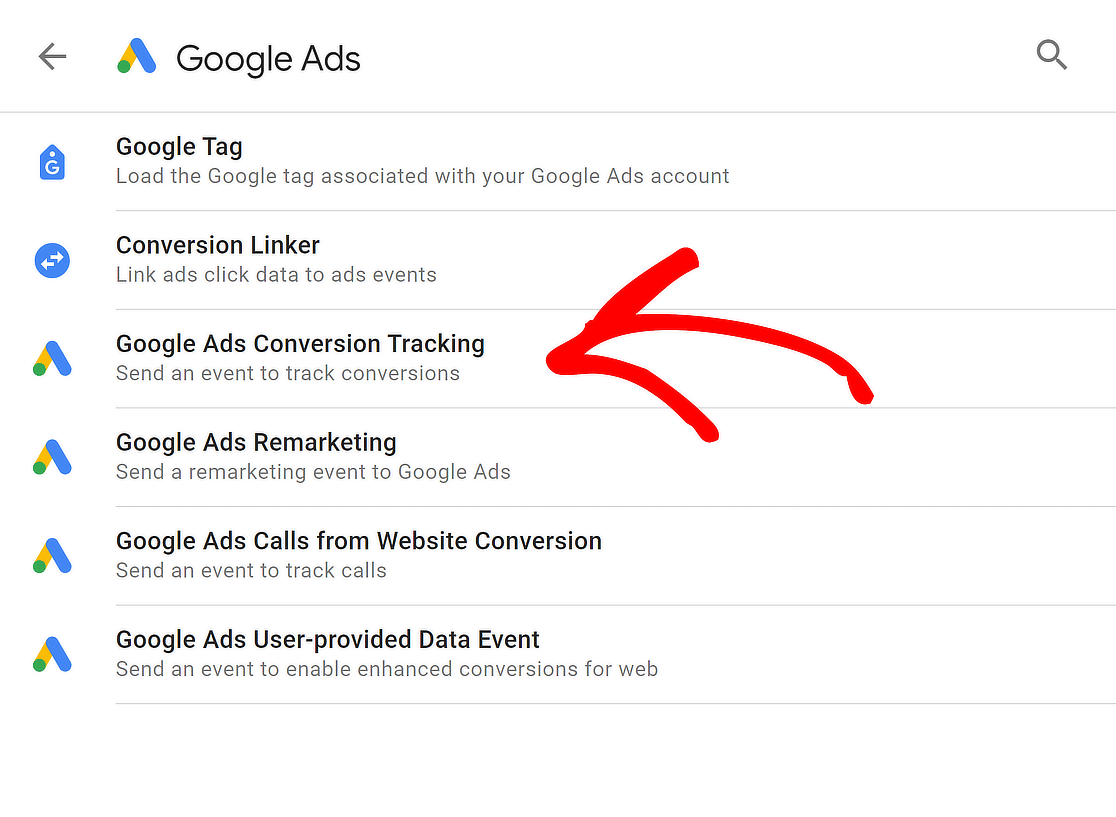 select google ads conversion tracking